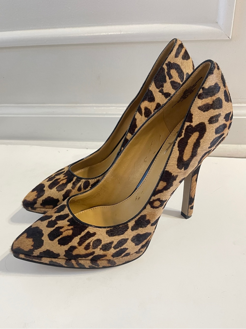 Nine West Brown Black Leopard Print Size 10 Stiletto Pointed Toe Pumps Leather